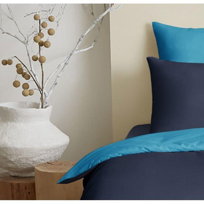 Complete Pack 4 Pieces Navy/Turquoise Reversible Duvet Cover for Bed 90 X 190 Cm