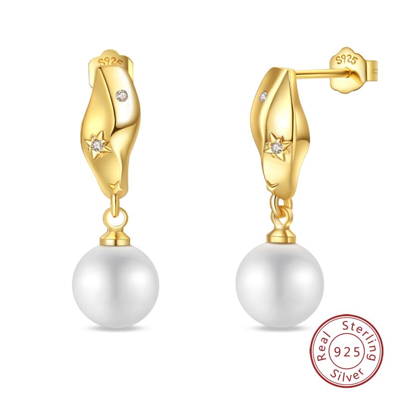 Luxus Goldene Muschel Seestern Perlen Ohrstecker 925 Silber Schmetterling Herzförmige Anhänger Perlenohrringe Für Frauen Party Schmuck