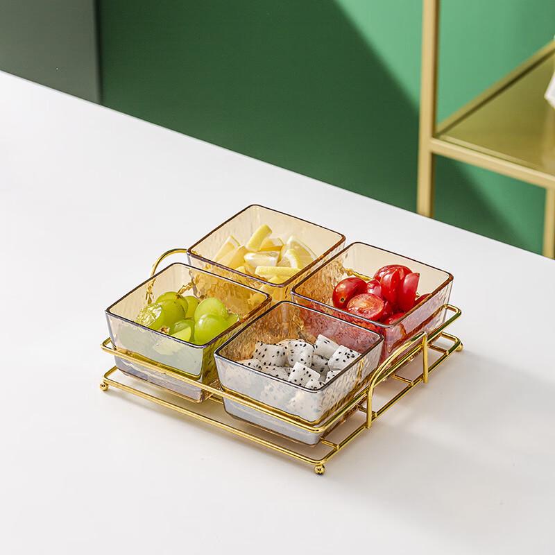 WUHE Amber Four-Grid Glass Divided Serving Plate