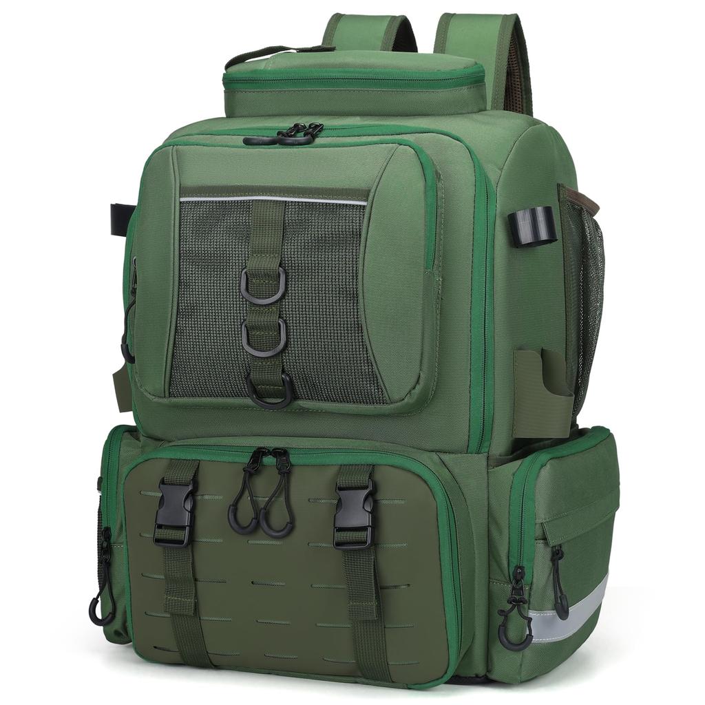 WANOON Fishing Backpack with Rod Waterproof Fishing Tackle Backpack with Hidden Shoulder Strap Holders,