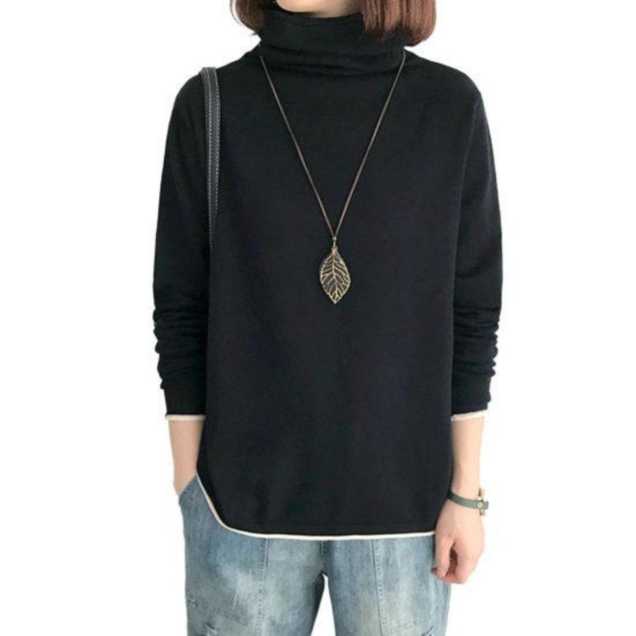 

Женский топ, стильный однотонный воротник с ворсом, футболки, мягкий удобный пуловер с длинными рукавами на осень-зиму 3XL чёрный