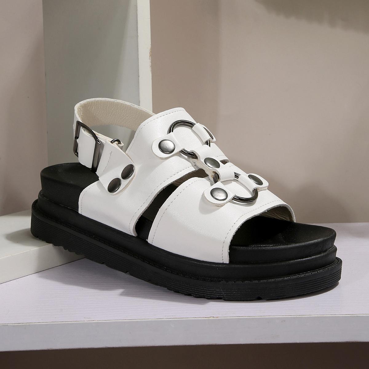 

Європейські та американські зовнішньоторговельні сандалі на товстій підошві з пряжкою на один палець для жінок, нові сандалі-мафіни з відкритим носком у римському стилі для жінок на літо 2024 року 43 білий