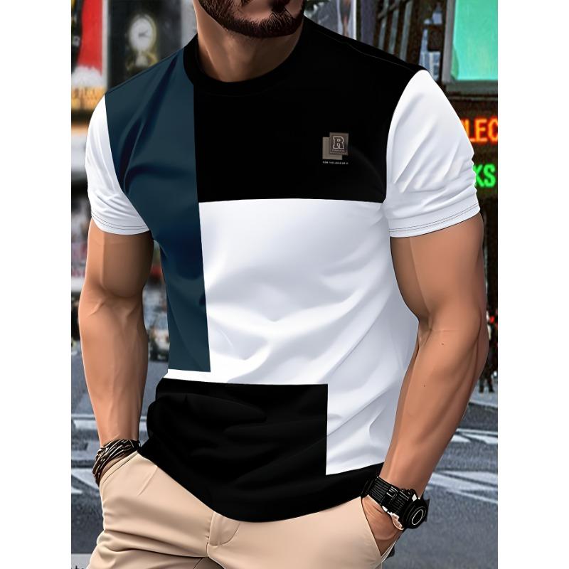 Men's casual short-sleeved T-shirt 100% polyester round neck machine washable all-season comfortable and smooth fabric regular fit solid color