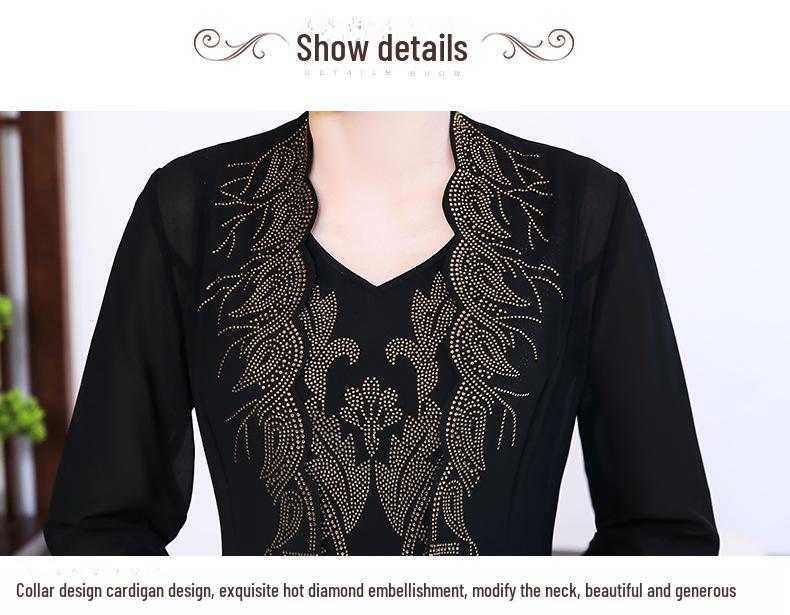 Chiffon Two-Piece Dress for Middle-Aged and Elderly Women - Stylish Mother's Spring/Summer Outfit
