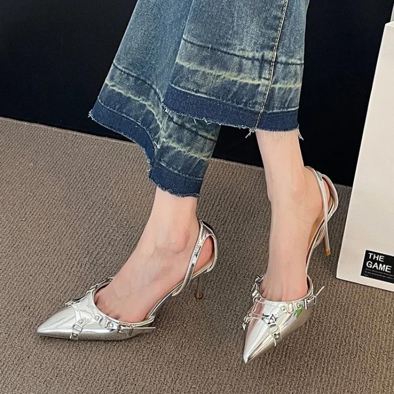 2024 Women's Sandals Summer 2024 Shoes For Women Luxury Brand Pumps Rhinestone High Heels Slingback Patent Leather 2024 Stiletto