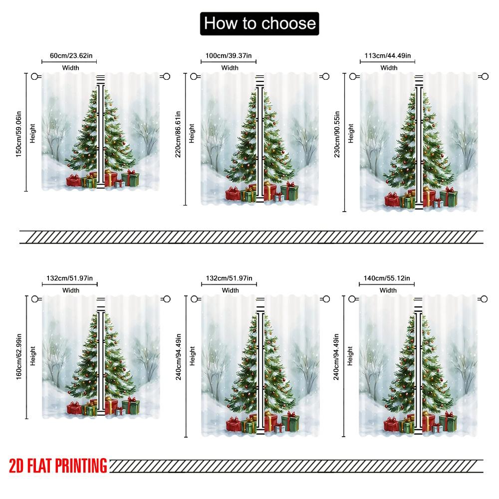 2pcs,2D plane printing Creative Curtains Christmas Tree Snow Gifts_a (3) Versatile Polyester (without rod) Room Decor Use for