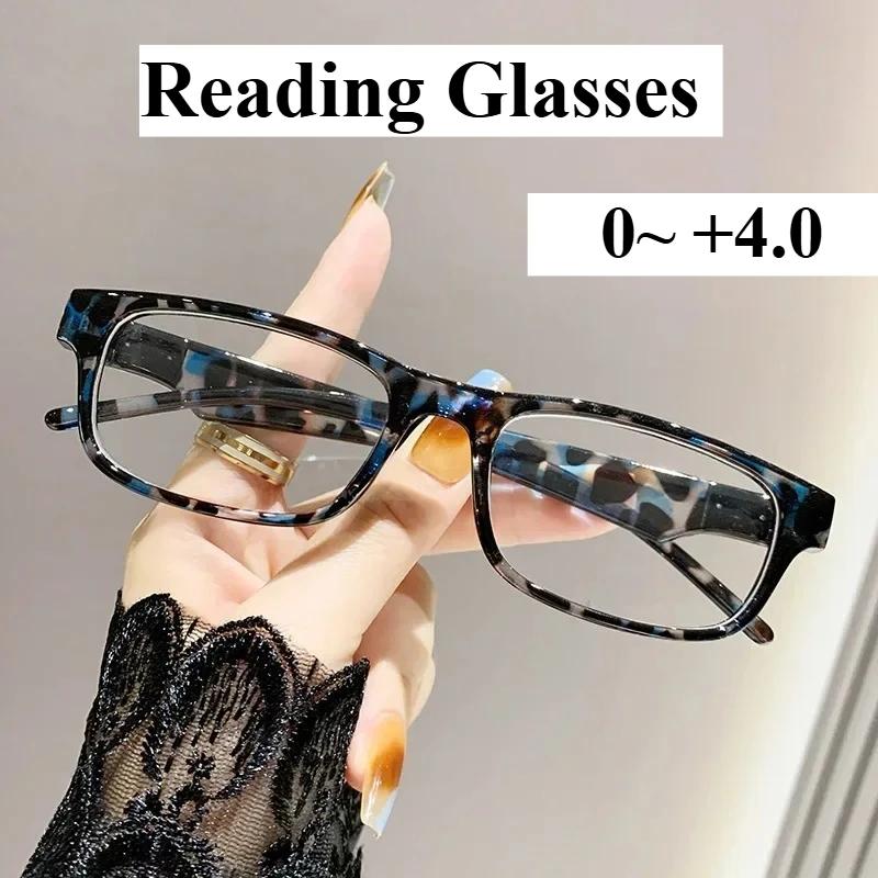 1/0~+4.0 Leopard Print Reading Glasses Anti Blue Light Presbyopia Glasses Black Rectangular Frame for Elderly