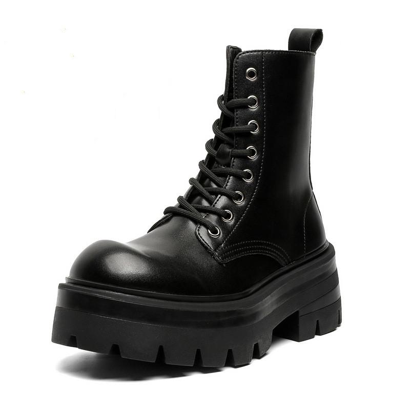 Herrenmode hohe Motorradstiefel Schnür-Plateauschuhe Punkrock Kleid echtes Leder Stiefel Designer cool lang botas masculina