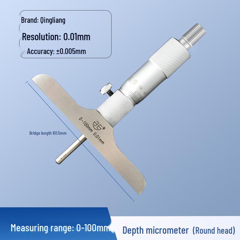Qinghai Qingliang 0-25mm Electronic Digital Mechanical Depth Micrometer with Ball, Round, and Flat Nose Options