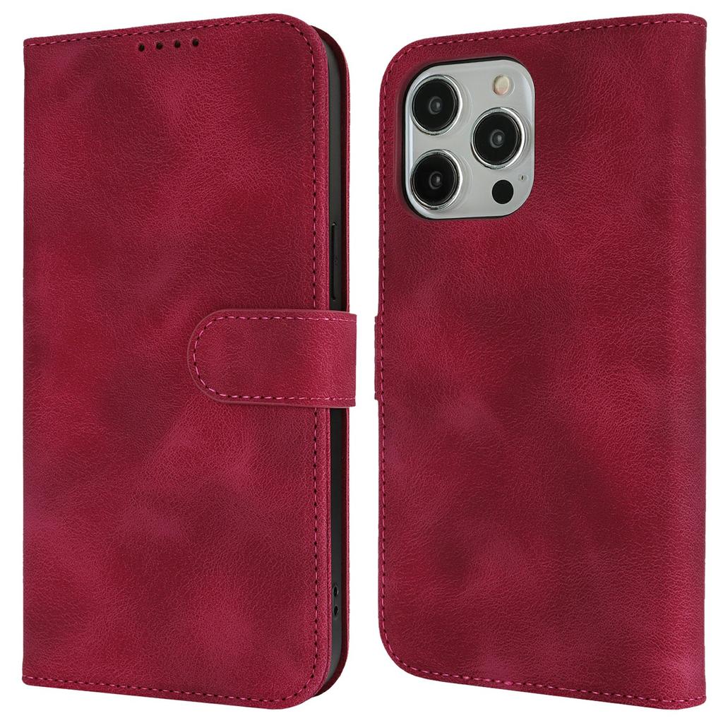 For iPhone 14 Pro Max Wallet Case Double Folded Edge Skin Touch PU Leather Flip Phone Cover