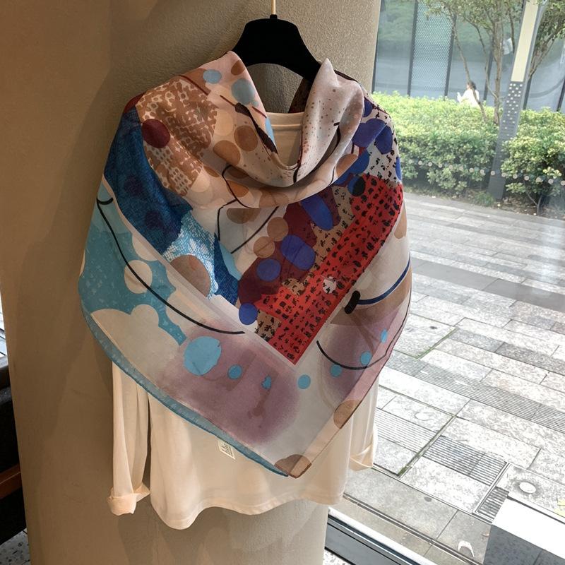 Large Square Scarf Silk Scarf Women'S Spring, Autumn And Summer Sunscreen Scarf With Shirt Neck Protection Scarf Thin Shawl Silk Scarf