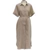 Linen Shirt Dress - Oversized Button Down Belted Waist Dress, Casual Short Sleeve Minimalist Tunic with Pocket, Breathable Summer Dress for Women