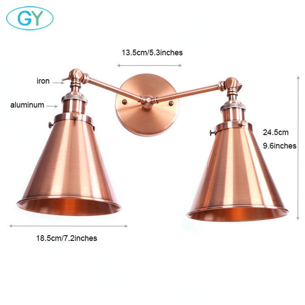 Vintage Style Wall Light Red Bronze 2-lights Industrial Bronze Wall Sconce E27 Metal Shade Vanity Lamp Bathroom Mirror Lighting