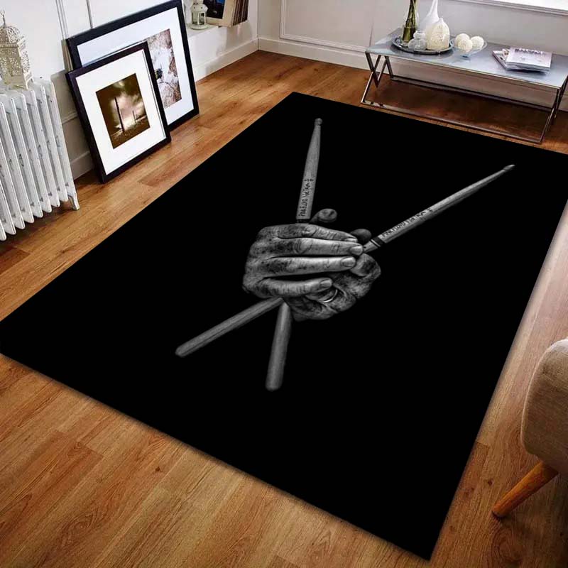 Drum Set and Drumstick Art Print Carpet for Living Room Bedroom Bedside Sofa Table Floor Mat Home Area Rug Decor Large Size