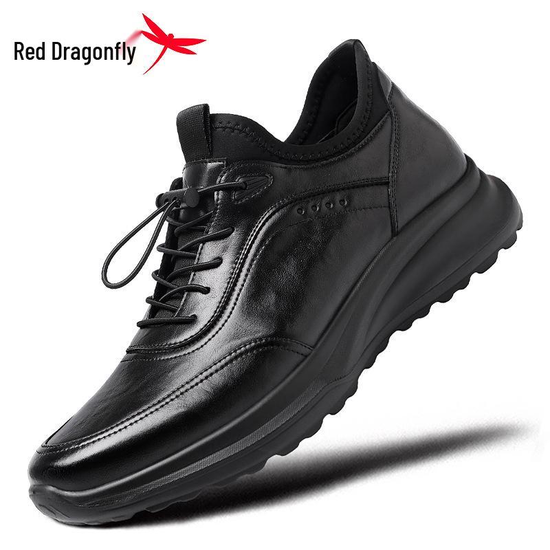 Red Dragonfly Men's Waterproof Leather Sports Shoes, Spring 2026: Thick Sole, Height-Boosting, Commuting & Travel Footwear.
