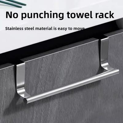 1pc Towel Rod Steel Metal Wire Over Cabinet Towel Rack Storage Organizer Bathroom Door Hanging Towel Rack Punch-free Rag Hanger