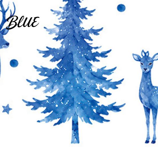 Fresh Watercolor Style Window Art Christmas Sticker Non Adhesive Blue Elk Snowflake Tree Removable PVC Holiday Decorations Wall Decal Static