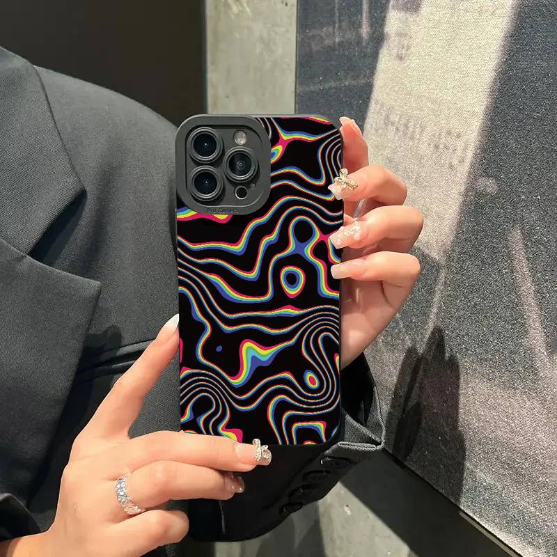Fluorescent Wavy Matte Soft Phone Case For iPhone 17 16 15 14 13 Pro Max 11 12 13 Pro 16E XR XS X 7 8 Plus SE 2022 Bumper Cover
