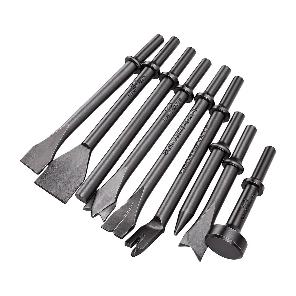 9Pcs Air Hammers Bits Set 0.4 Inch Shank Air Hammers Chisels for Car Repair Rivet Tile Masonry Rust Removal Concrete