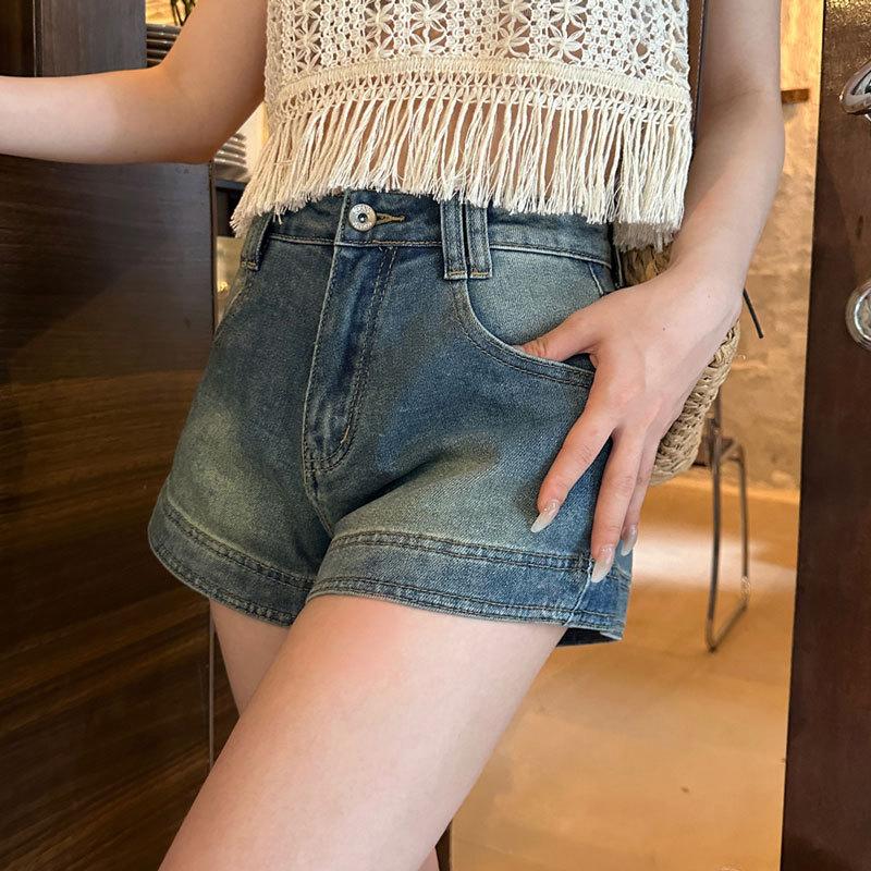 Vintage Stretch Hipster Shorts Women's Summer Spice Girls Slim High-waisted A Word Denim Super Shorts