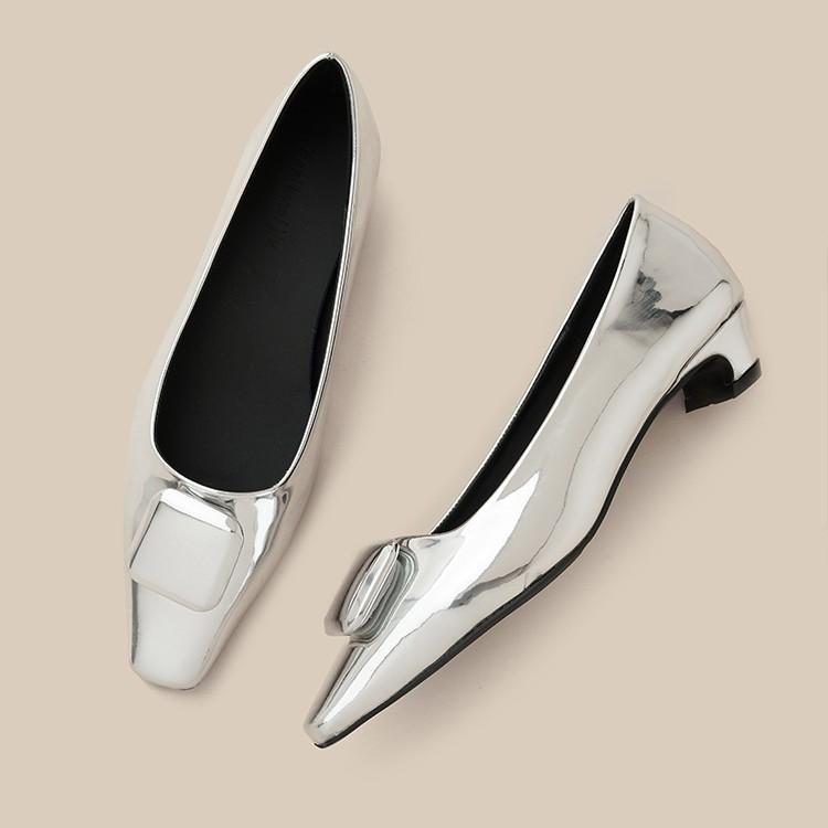 New square head medium thick heel shallow mouth single shoes square buckle versatile commuting one pedal Mary Jane women's single shoes