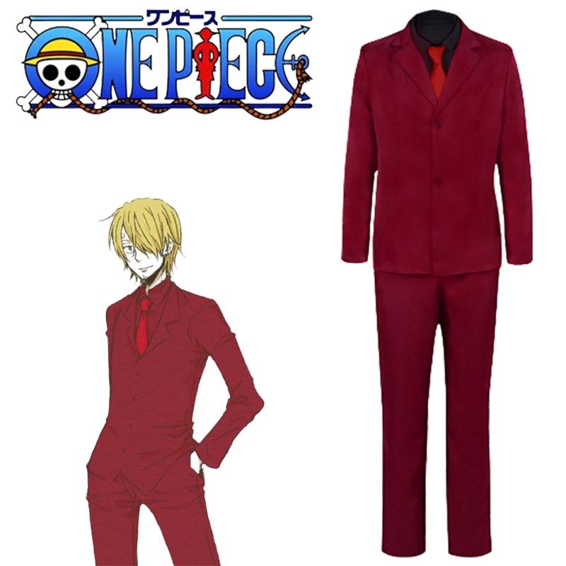 Piece Sanji One Cosplay Costume Outfit Red Suit Halloween Carnival Uniform Party