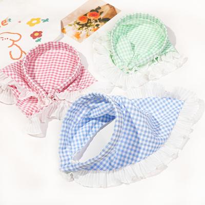 Francouzská kostkovaná čelenka, krajkový trojúhelníkový šátek, svazek vlasů, dívčí čelenka v pastoračním stylu, malá a svěží