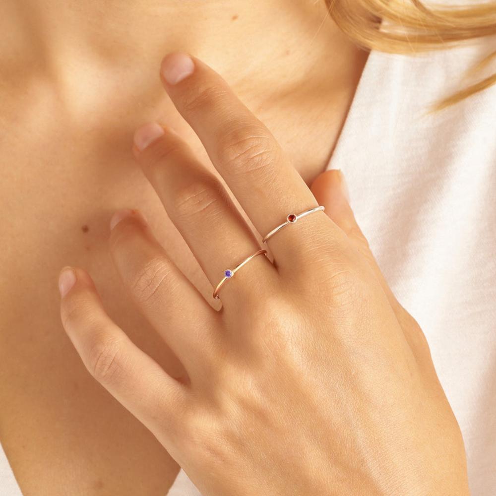 eManco Stainless Steel Birthstone Ring  Gold Color Simple Fashion Style For Women Festival Party Gift