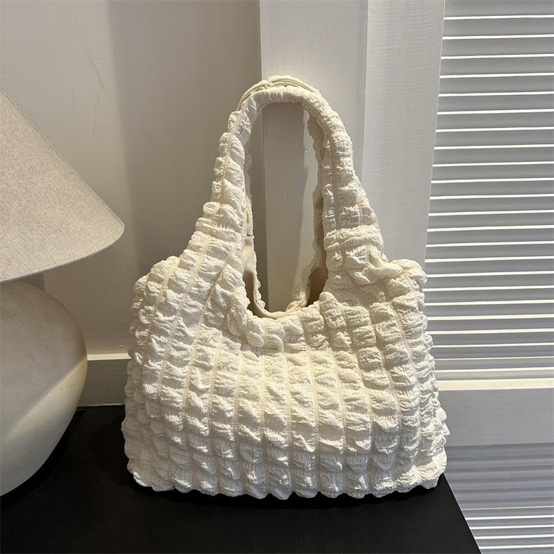 Small fresh bubble casual personality winter large capacity commute pleated portable shopping bag shoulder tote bag