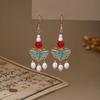 Elegant Butterfly Water Drop Pearl Tassel Earrings for Women - Traditional Qipao Style