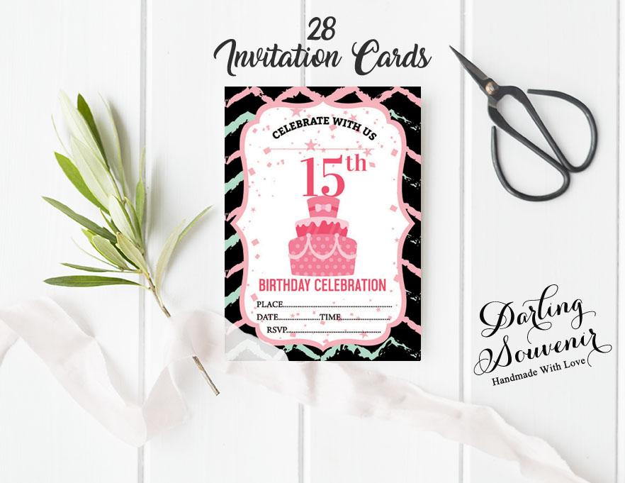 Darling Souvenir White Birthday Invitation Card 28 Pcs Fill or Write In Blank Invites Printable Party Supplies 5 X 7