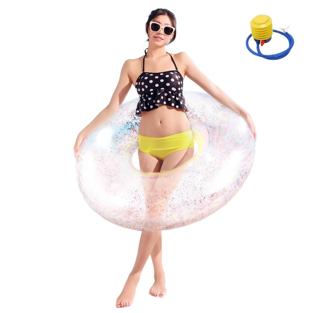 wemitas Adult Includes Repair and Set Float, 100cm, Large, Stylish, Sparkly, Transparent, Inflator, Tape, (Silver)