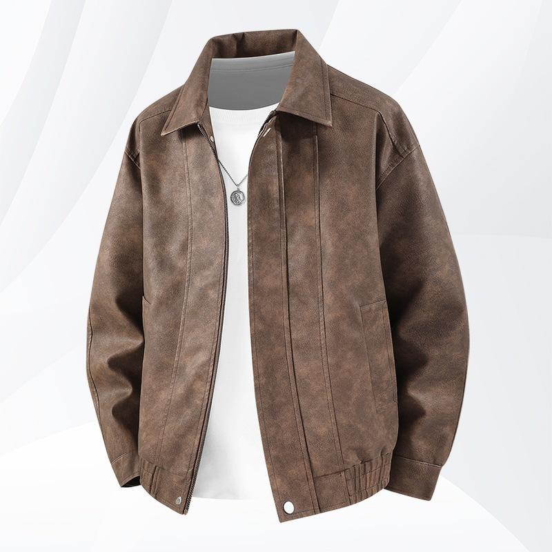 Large size jacket men's pu men's leather jacket men's suede fat man's lapel jacket men's wide leather jacket men's