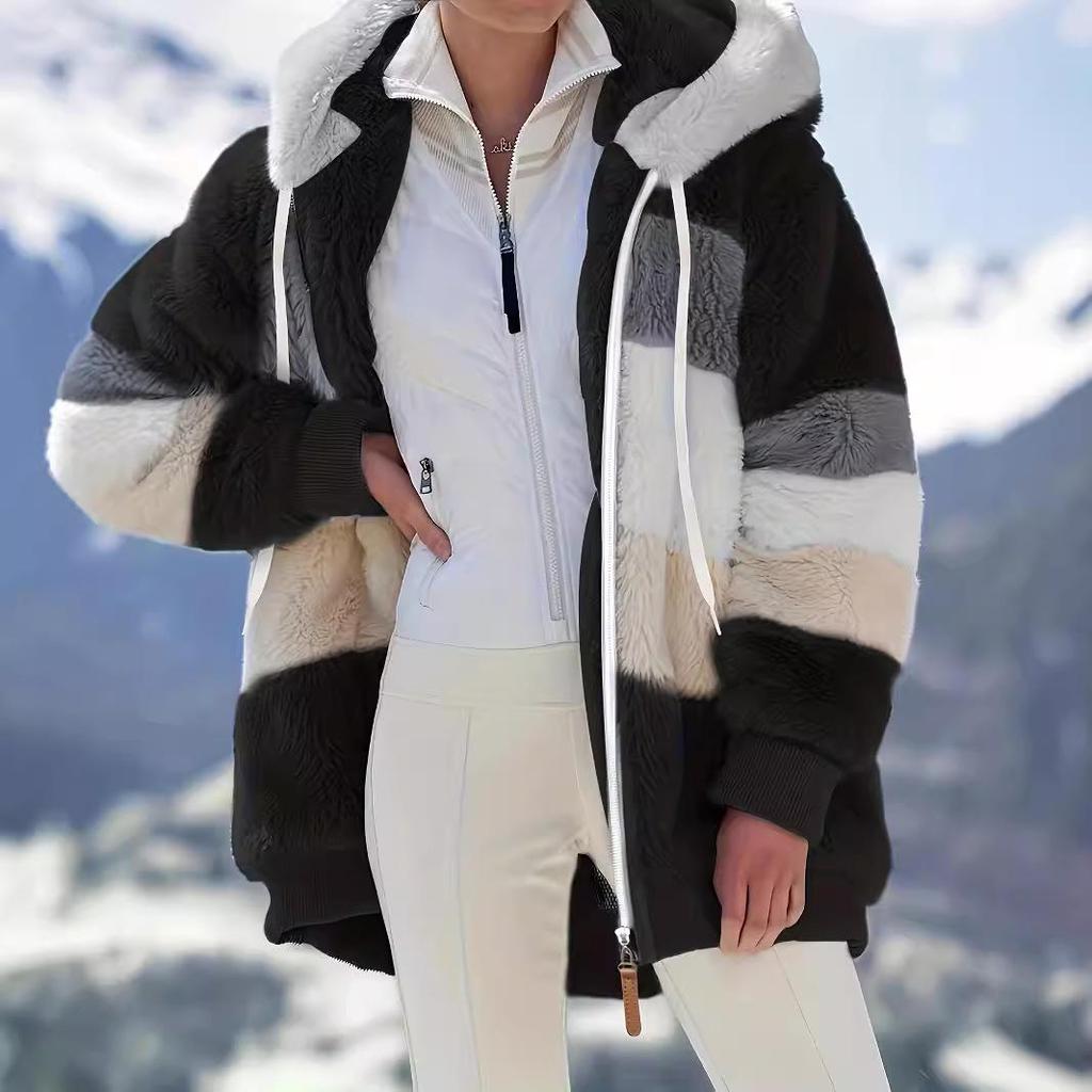 Women's Autumn/Winter Bestseller: Multi-color Plush Hooded Jacket