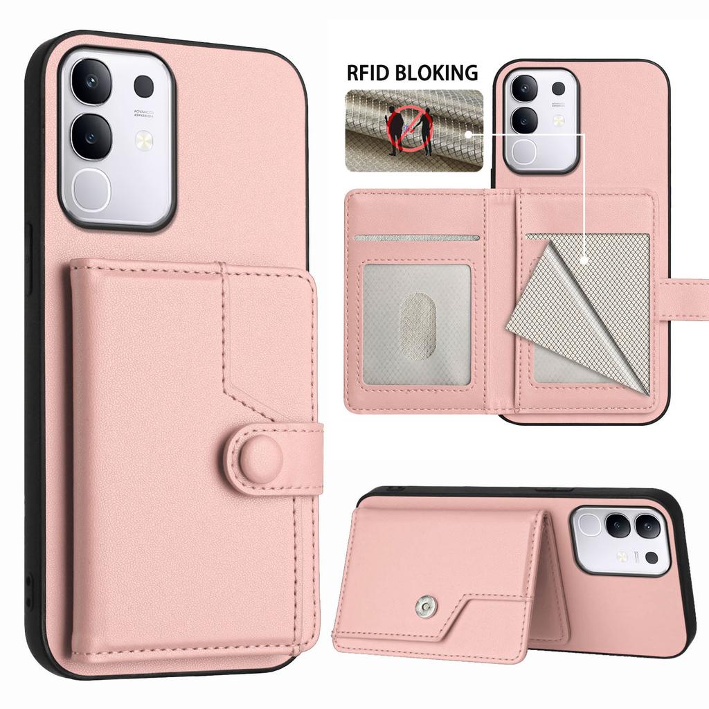 For vivo T4x 5G/vivo Y300t 5G/vivo iQOO Z10x 5G/vivo Y29 4G Case RFID Blocking Card Holder Kickstand TPU + PU Leather Phone Back Cover