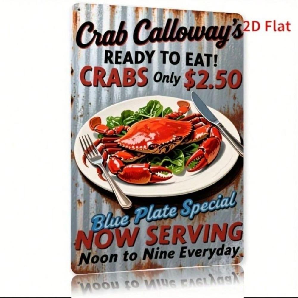 Rustic Blue Crab Metal Wall Art Vintage Tin Sign Home Decor