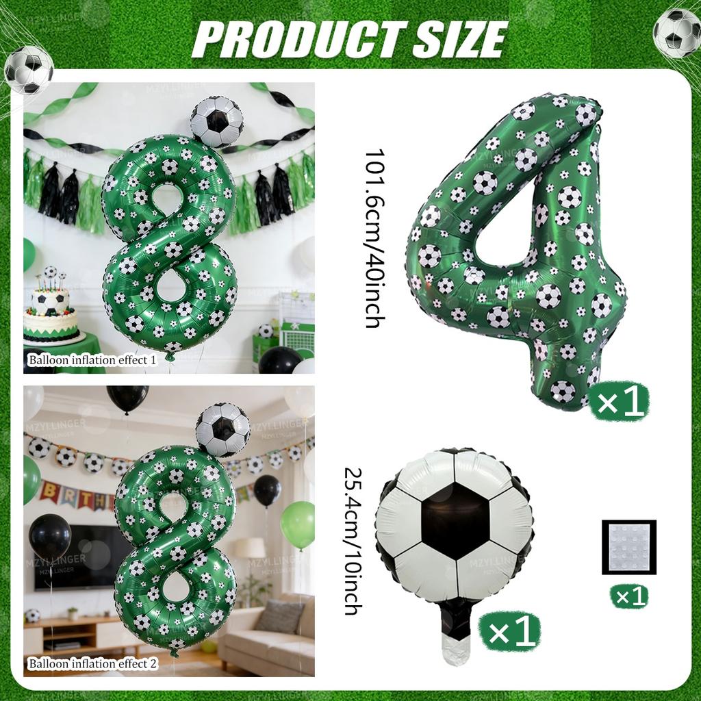 Football print number balloon set 0-9 mini football aluminum film balloons for birthday parties, anniversaries, event decoration