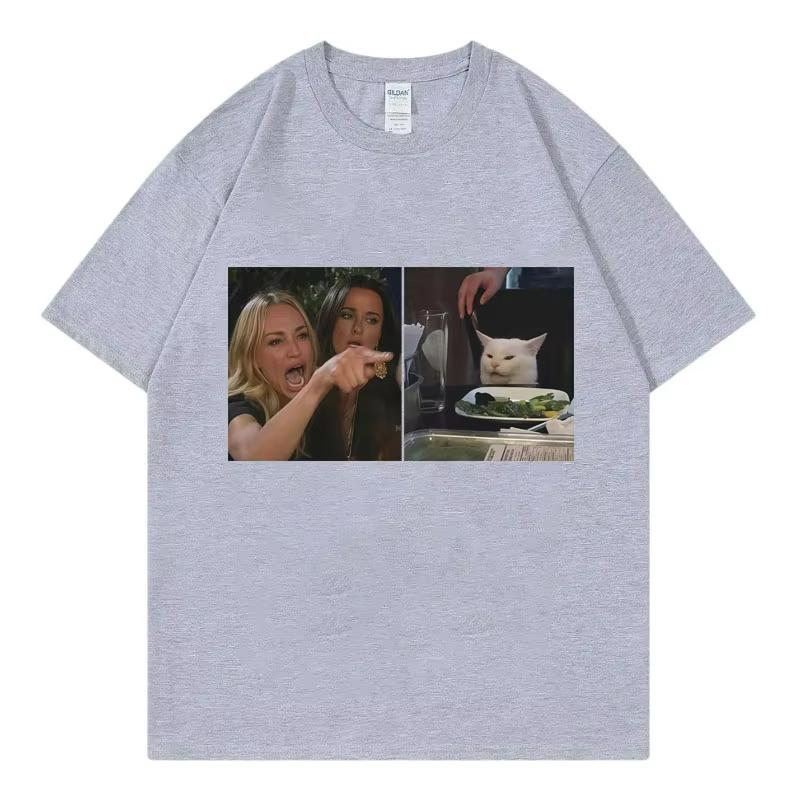 Funny Woman Yelling At Cat Meme Graphic T Shirts High Quality Fashion Short Sleeve T-shirts Unisex Casual Loose Cotton T-shirt