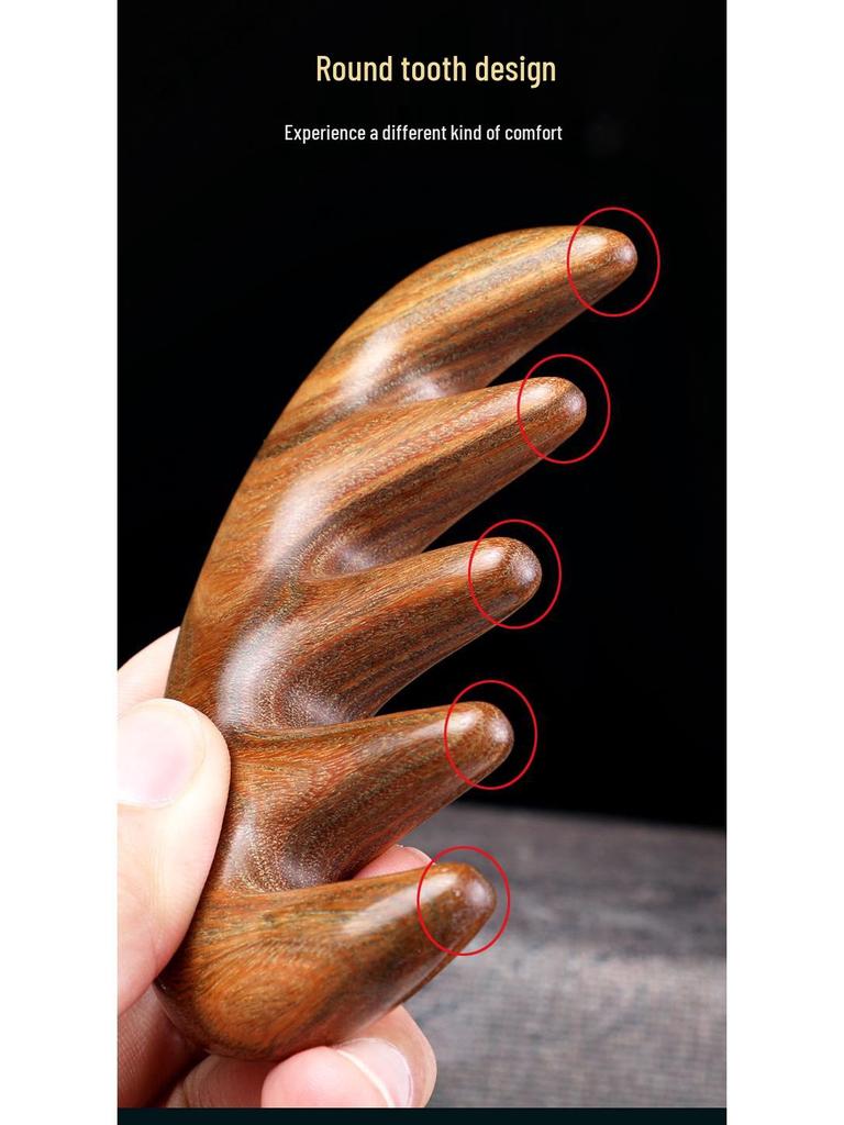 Golden Sandalwood Meridian Massage Comb for Hair Therapy and Care