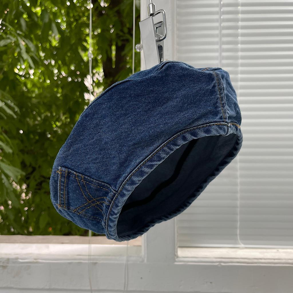 New denim beret women's summer new retro face small round face retro bud octagonal hat big head circumference