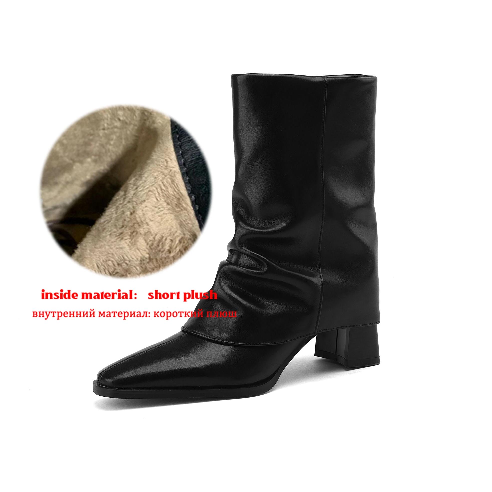 

Krazing Pot Sheepskin Autumn Winter Shoes Med Heels Size 43 Modern Boots Slip on Strange Style Ankle Boots 41