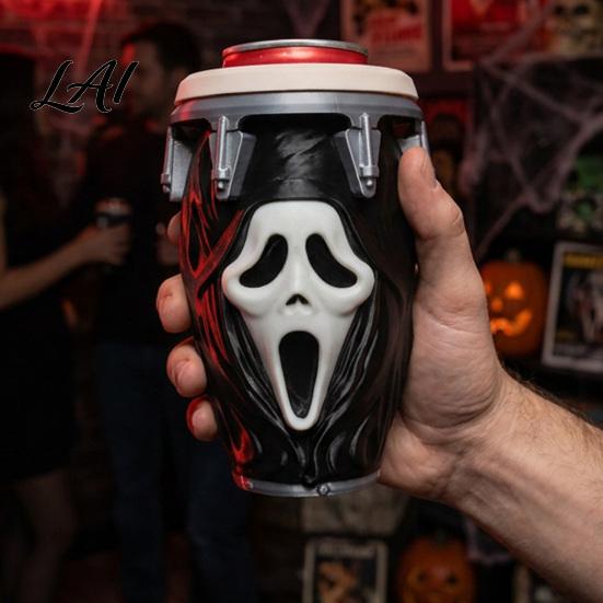 Beverage Can Holder 3D Printed Scream Cup Holder Halloween Ghost Face Drink Mask Sleeve Figurine Spooky Desktop Ornament for Holiday Home