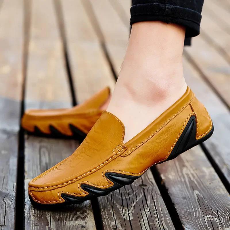 Autumn Shoes for Men Leather Casual Shoes Luxury Italian Men's Loafers Moccasins Breathable Black Versatile Driving Shoes