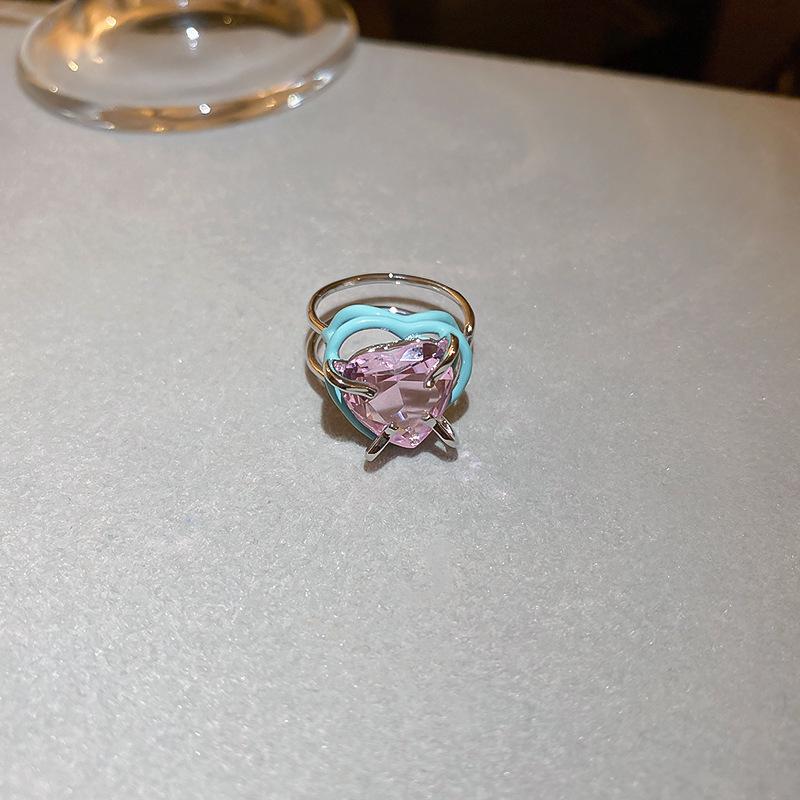 Trendy Adjustable Pink Heart Zircon Ring for Women