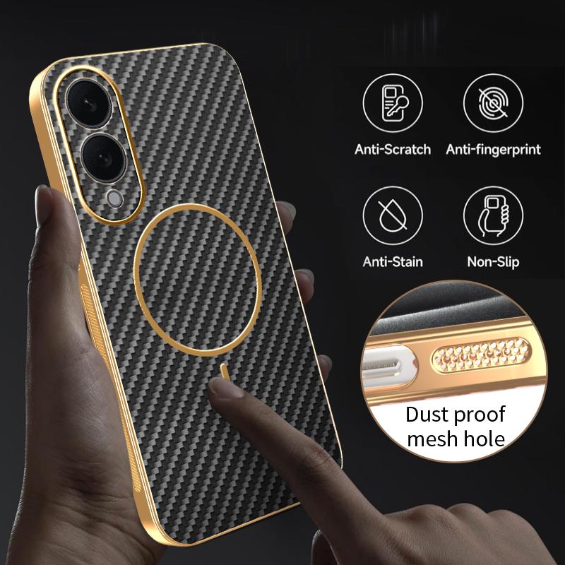 For Samsung Galaxy S25 Edge Phone Case Carbon Fiber Textured Electroplated TPU Back Cover