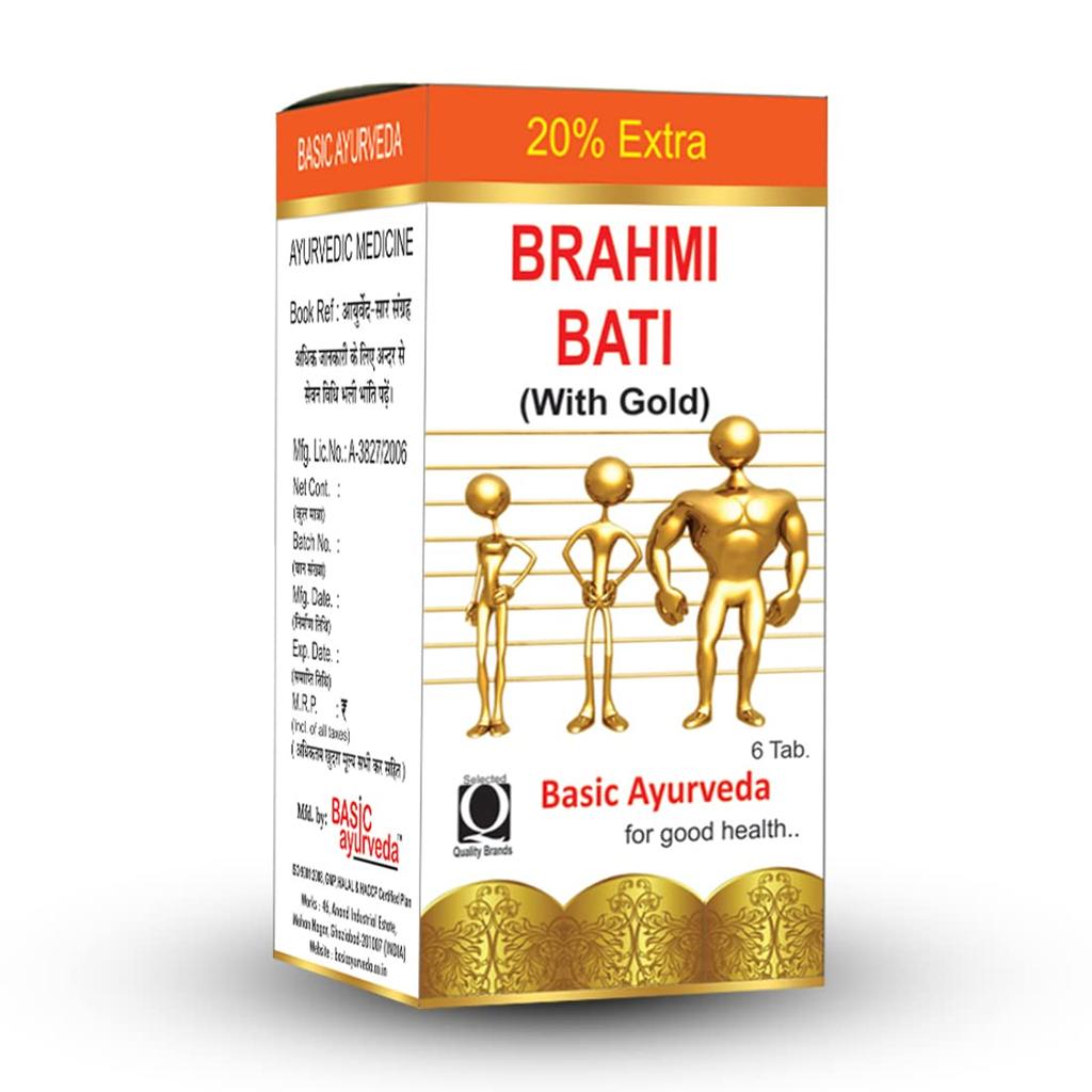 Basic Ayurveda Brahmi Bati With Gold, Reducing Weakness & Energy | 6 Tablets 100gm 0.2lbs