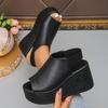 Women Sandals Summer Leather Wedge Sandals Women Platform High Heels Shoes Sexy Open Toe Elegant Sandals