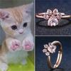 Cute Cat Paw Style Engagement Ring Animal Design Pink Cubic Elegant Fashion Jewelry For Women