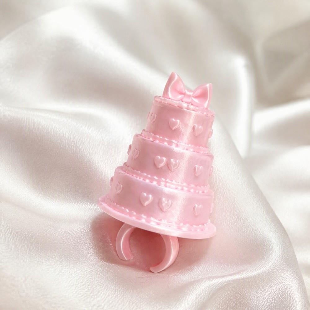 Elegant Birthday Cake Ring Bow Knot 3D Printing Ring Romantic Mini Candle Ring Party