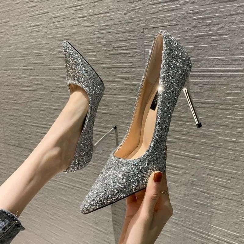 Shoes 2025 New Women's Spring and Summer Versatile Sequins Show Clothes Chinese Wedding Shoes Bridal Shoes High Heels Women's Stiletto
